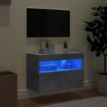 Meuble TV mural avec lumières LED gris béton 60x30x40 cm – Image 2