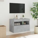 Meuble TV mural avec lumières LED gris béton 60x30x40 cm – Image 3