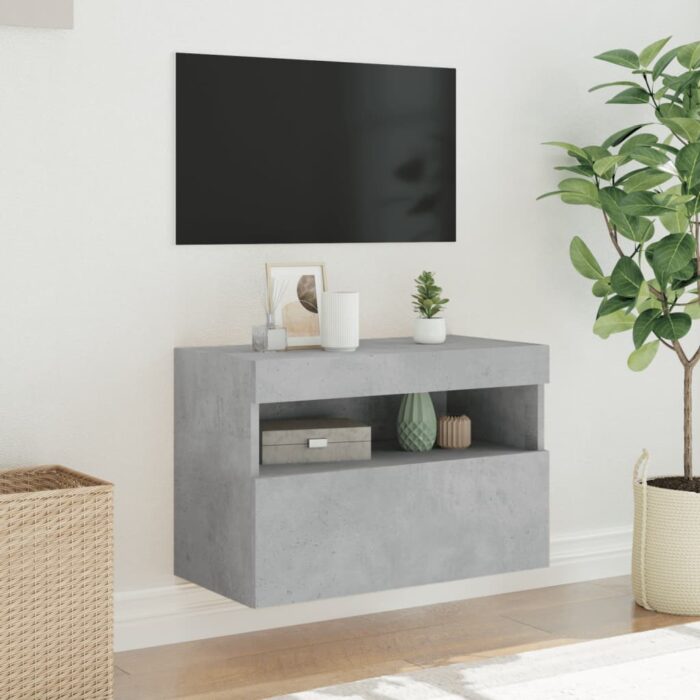 Meuble TV mural avec lumières LED gris béton 60x30x40 cm – Image 3