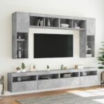 Meuble TV mural avec lumières LED gris béton 60x30x40 cm – Image 4