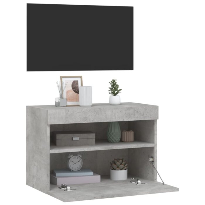 Meuble TV mural avec lumières LED gris béton 60x30x40 cm – Image 5