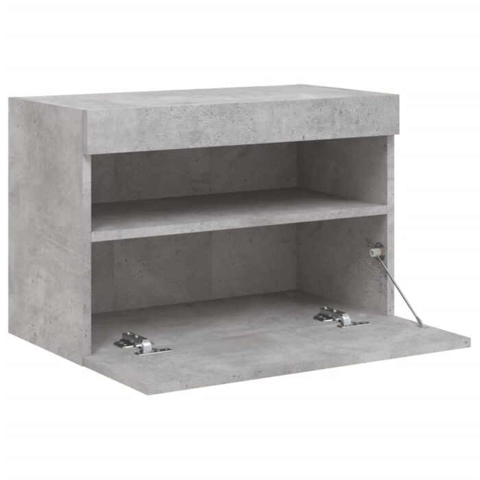 Meuble TV mural avec lumières LED gris béton 60x30x40 cm – Image 6
