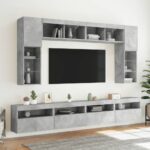 Meubles TV muraux et lumières LED 2pcs gris béton 60x30x40 cm – Image 4