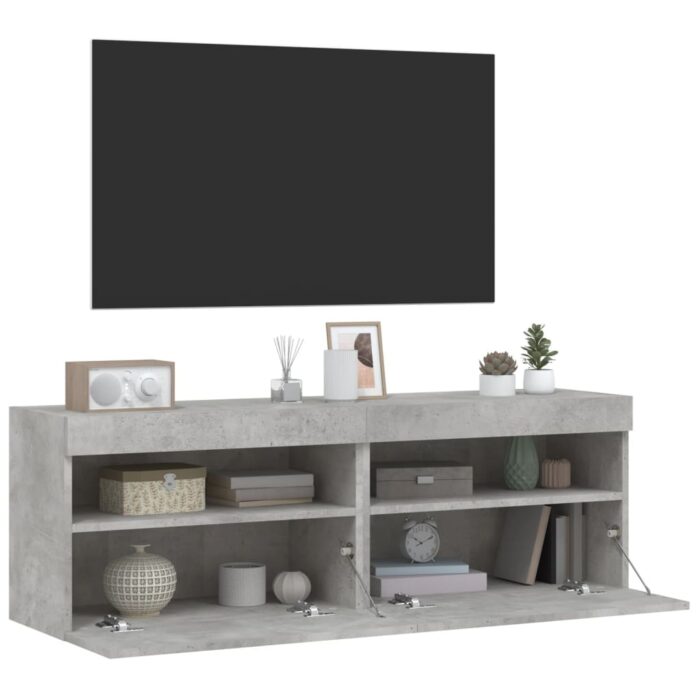 Meubles TV muraux et lumières LED 2pcs gris béton 60x30x40 cm – Image 5