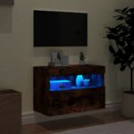 Meuble TV mural avec lumières LED chêne fumé 60x30x40 cm – Image 2
