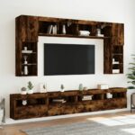 Meuble TV mural avec lumières LED chêne fumé 60x30x40 cm – Image 4