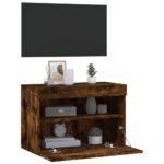 Meuble TV mural avec lumières LED chêne fumé 60x30x40 cm – Image 5