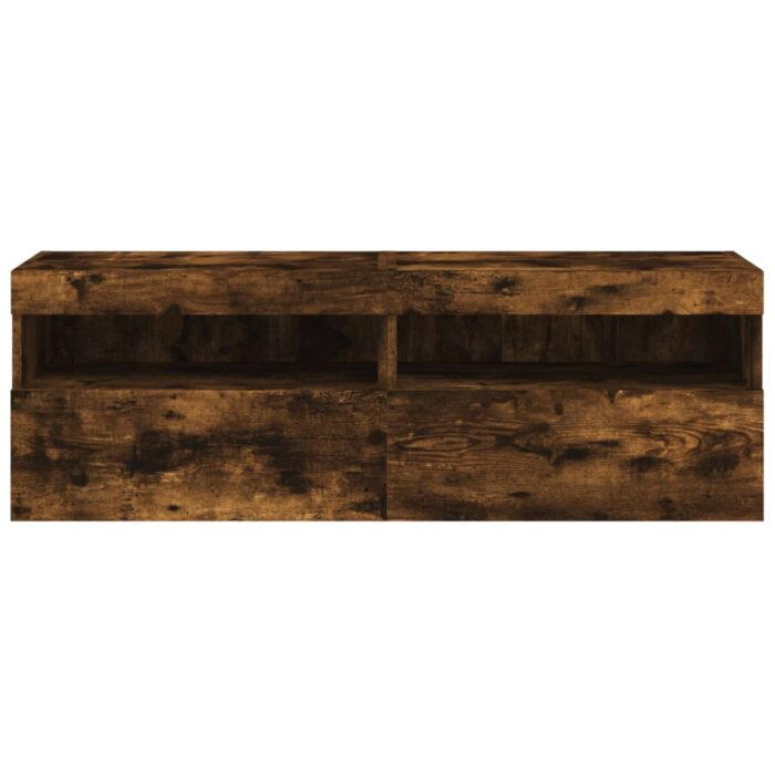 Meubles TV muraux et lumières LED 2pcs chêne fumé 60x30x40 cm – Image 7