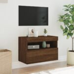 Meuble TV mural avec lumières LED chêne marron 60x30x40 cm – Image 3