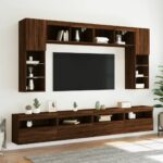 Meuble TV mural avec lumières LED chêne marron 60x30x40 cm – Image 4