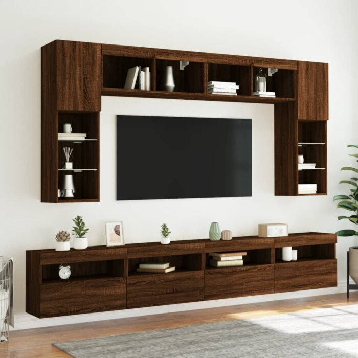 Meuble TV mural avec lumières LED chêne marron 60x30x40 cm – Image 4
