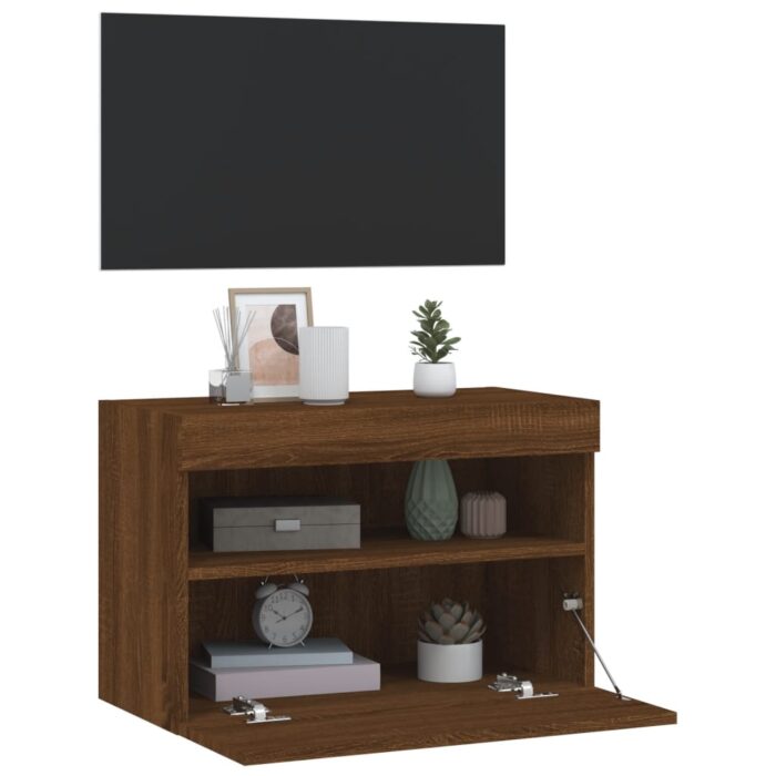 Meuble TV mural avec lumières LED chêne marron 60x30x40 cm – Image 5