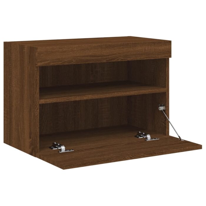 Meuble TV mural avec lumières LED chêne marron 60x30x40 cm – Image 6