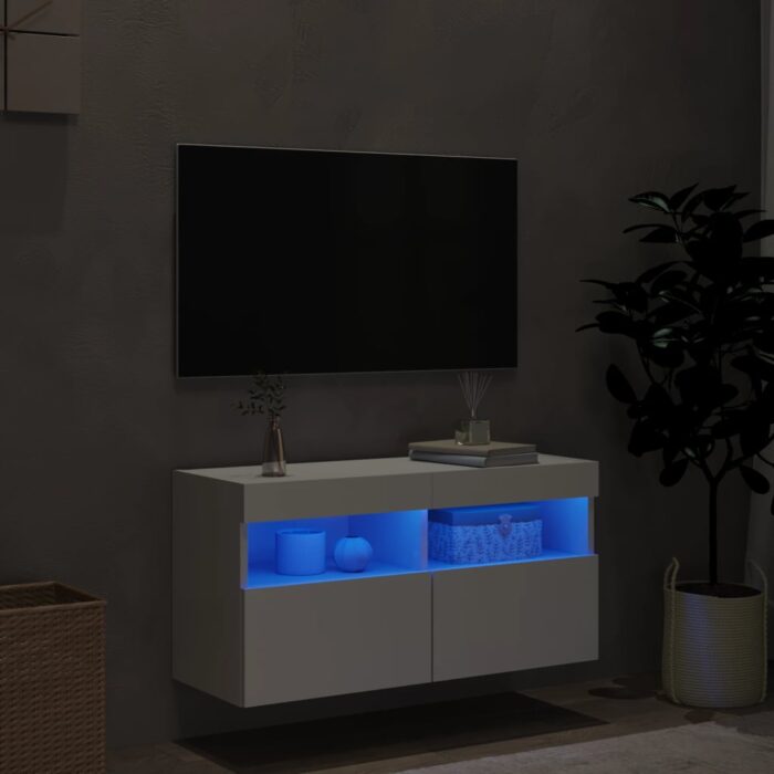 Meuble TV mural avec lumières LED blanc 80x30x40 cm – Image 2
