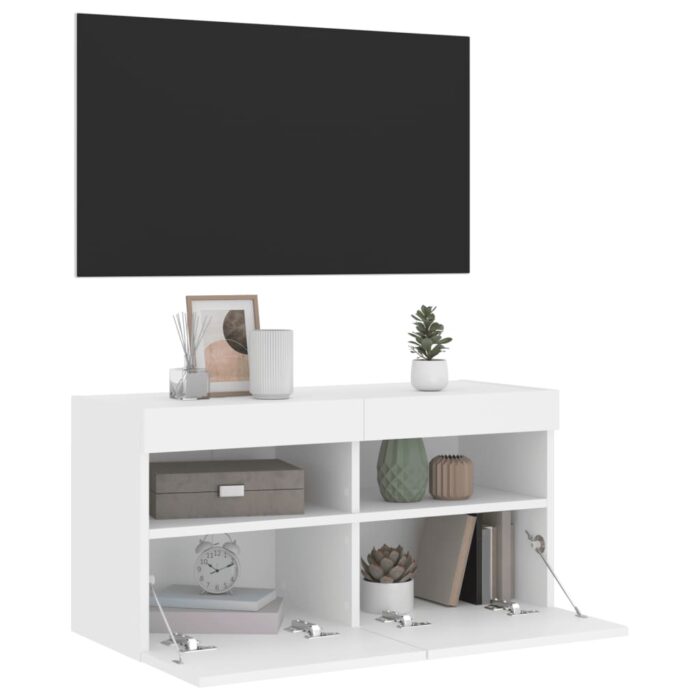 Meuble TV mural avec lumières LED blanc 80x30x40 cm – Image 5