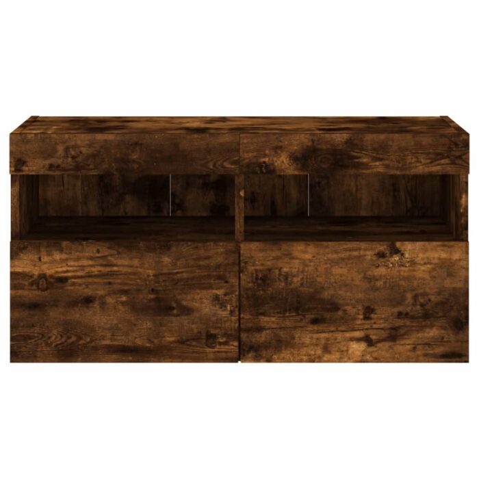 Meuble TV mural avec lumières LED chêne fumé 80x30x40 cm – Image 7
