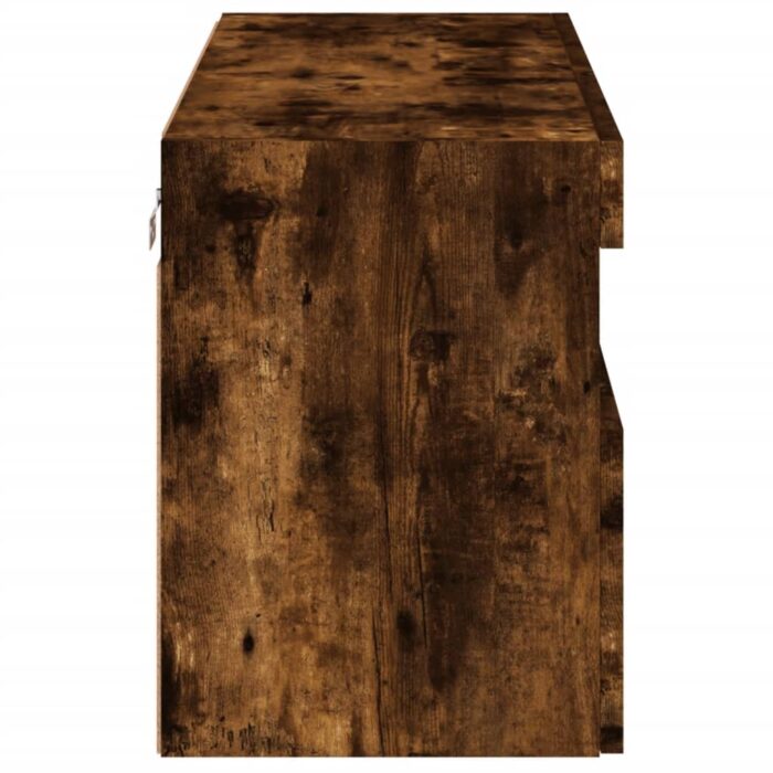 Meuble TV mural avec lumières LED chêne fumé 80x30x40 cm – Image 8