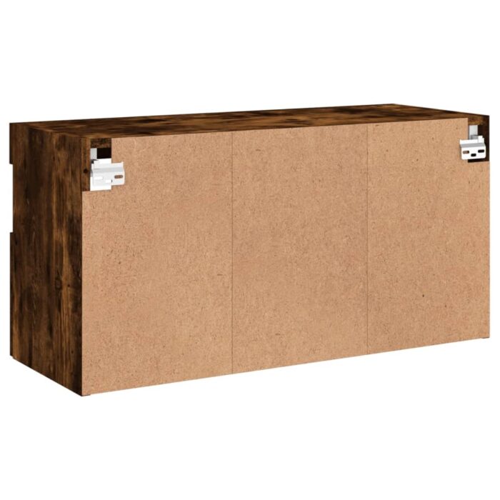 Meuble TV mural avec lumières LED chêne fumé 80x30x40 cm – Image 9