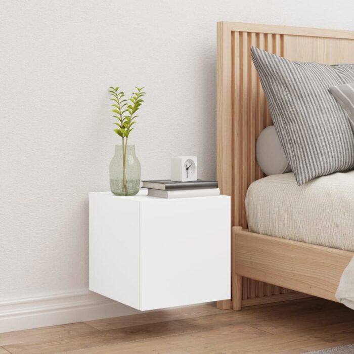 Meuble TV mural avec lumières LED blanc 30,5x35x30 cm – Image 3