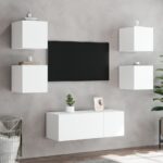 Meuble TV mural avec lumières LED blanc 30,5x35x30 cm – Image 4