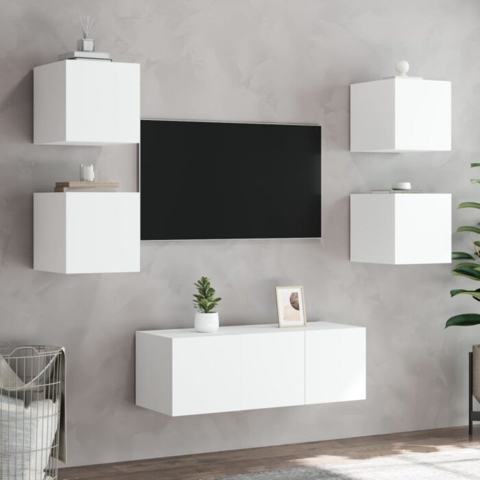 Meuble TV mural avec lumières LED blanc 30,5x35x30 cm – Image 4