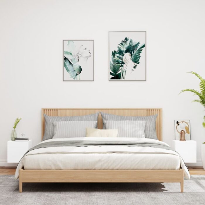 Meubles TV muraux avec lumières LED 2 pcs blanc 30,5x35x30 cm – Image 2