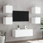 Meubles TV muraux avec lumières LED 2 pcs blanc 30,5x35x30 cm – Image 3