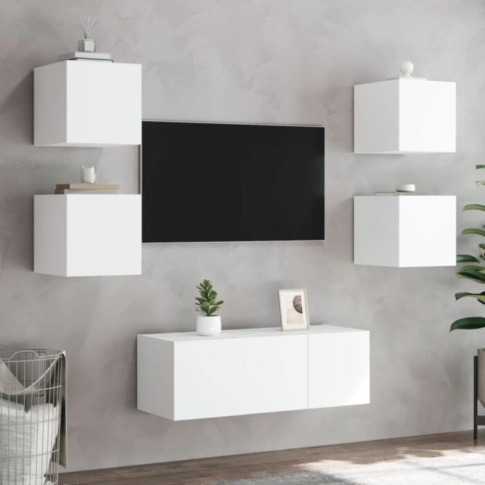Meubles TV muraux avec lumières LED 2 pcs blanc 30,5x35x30 cm – Image 3