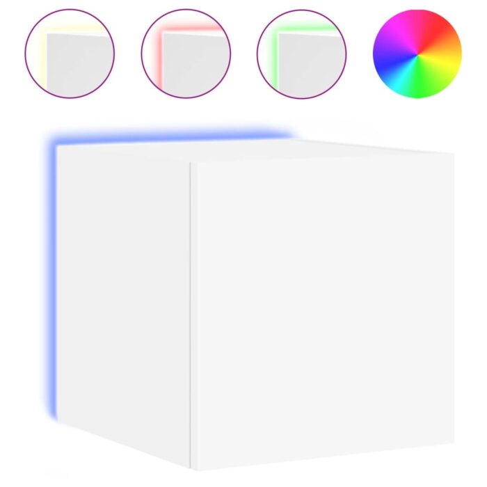 Meubles TV muraux avec lumières LED 2 pcs blanc 30,5x35x30 cm – Image 5