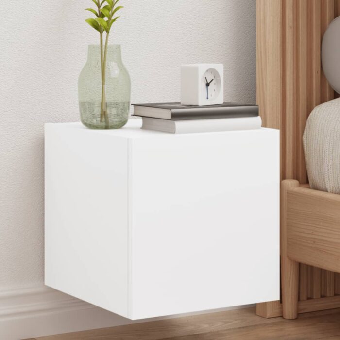 Meubles TV muraux avec lumières LED 2 pcs blanc 30,5x35x30 cm – Image 1