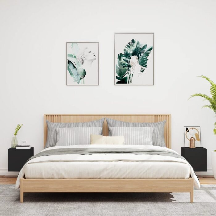 Meubles TV muraux avec lumières LED 2 pcs noir 30,5x35x30 cm – Image 2