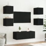 Meubles TV muraux avec lumières LED 2 pcs noir 30,5x35x30 cm – Image 3