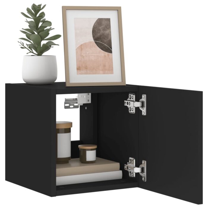 Meubles TV muraux avec lumières LED 2 pcs noir 30,5x35x30 cm – Image 4