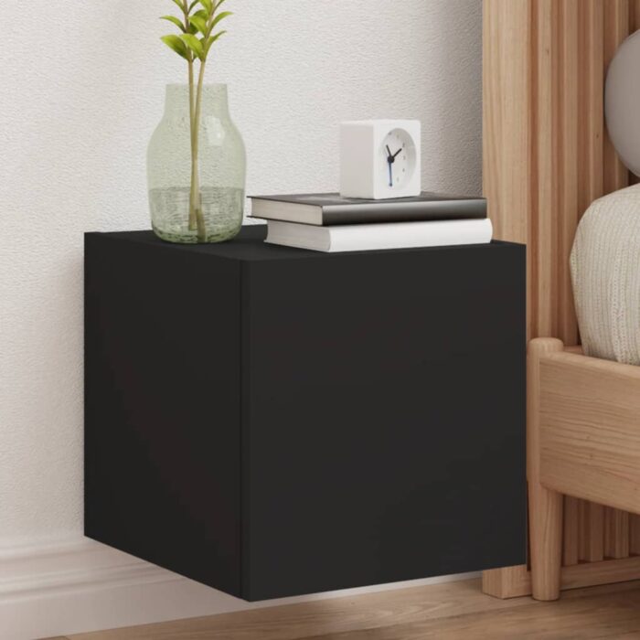Meubles TV muraux avec lumières LED 2 pcs noir 30,5x35x30 cm – Image 1