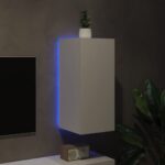 Meuble TV mural avec lumières LED blanc 30,5x35x70 cm – Image 2