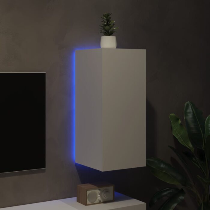 Meuble TV mural avec lumières LED blanc 30,5x35x70 cm – Image 2