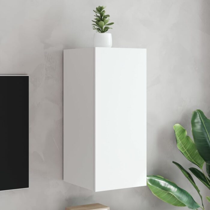 Meuble TV mural avec lumières LED blanc 30,5x35x70 cm – Image 1