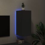 Meuble TV mural avec lumières LED noir 30,5x35x70 cm – Image 2