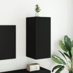 Meuble TV mural avec lumières LED noir 30,5x35x70 cm – Image 3