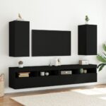 Meuble TV mural avec lumières LED noir 30,5x35x70 cm – Image 4