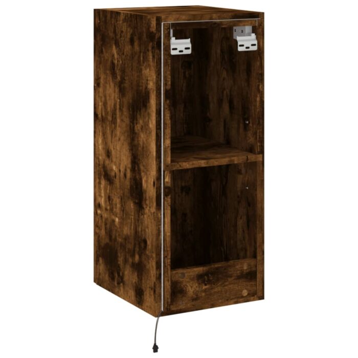 Meuble TV mural avec lumières LED chêne fumé 30,5x35x70 cm – Image 9