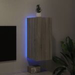 Meuble TV mural avec lumières LED sonoma gris 30,5x35x70 cm – Image 2
