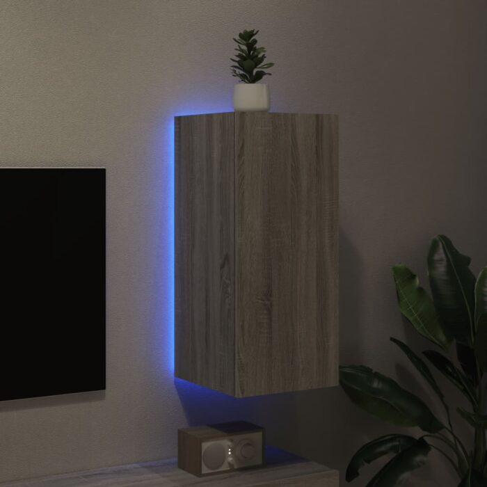 Meuble TV mural avec lumières LED sonoma gris 30,5x35x70 cm – Image 2