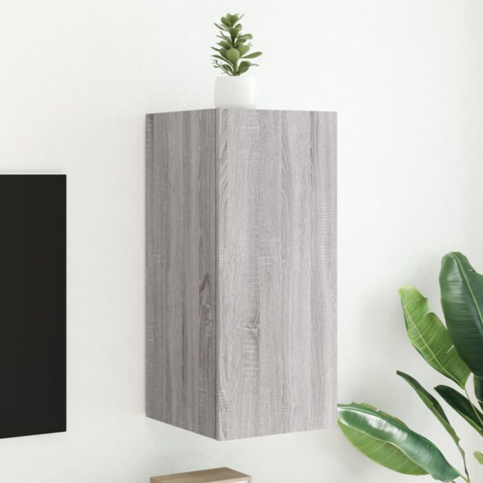 Meuble TV mural avec lumières LED sonoma gris 30,5x35x70 cm – Image 1