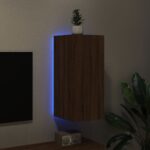Meuble TV mural avec lumières LED chêne marron 30,5x35x70 cm – Image 2