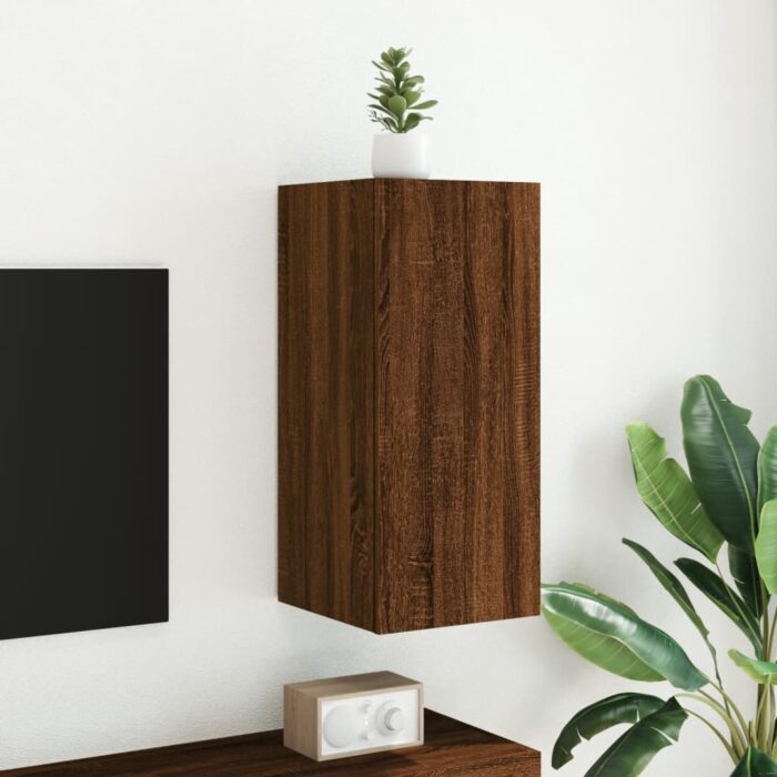 Meuble TV mural avec lumières LED chêne marron 30,5x35x70 cm – Image 3