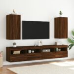 Meuble TV mural avec lumières LED chêne marron 30,5x35x70 cm – Image 4