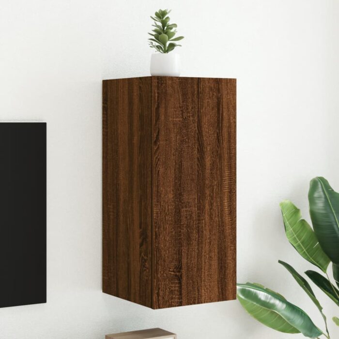 Meuble TV mural avec lumières LED chêne marron 30,5x35x70 cm – Image 1