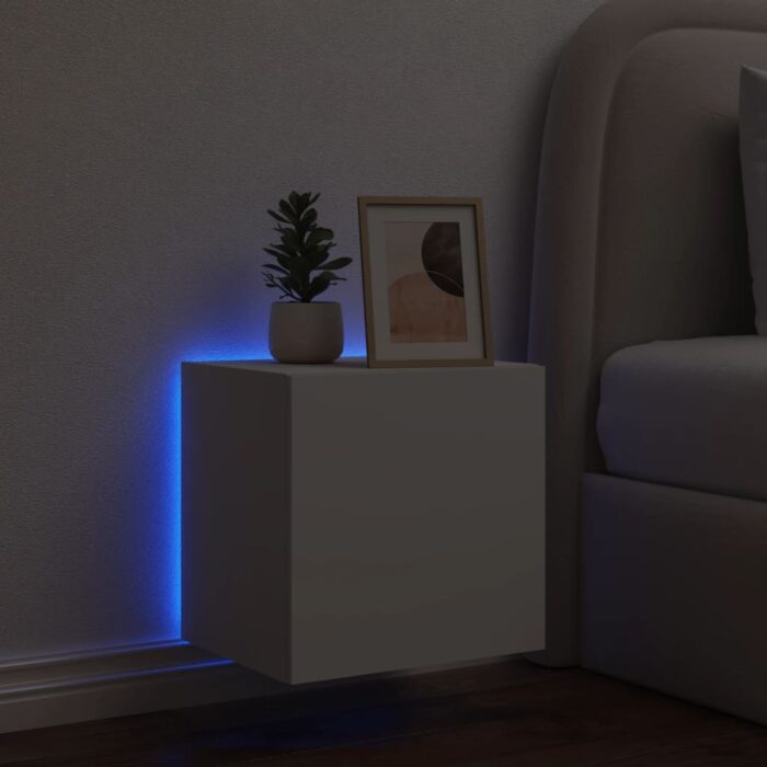 Meuble TV mural avec lumières LED blanc 40,5x35x40 cm – Image 2