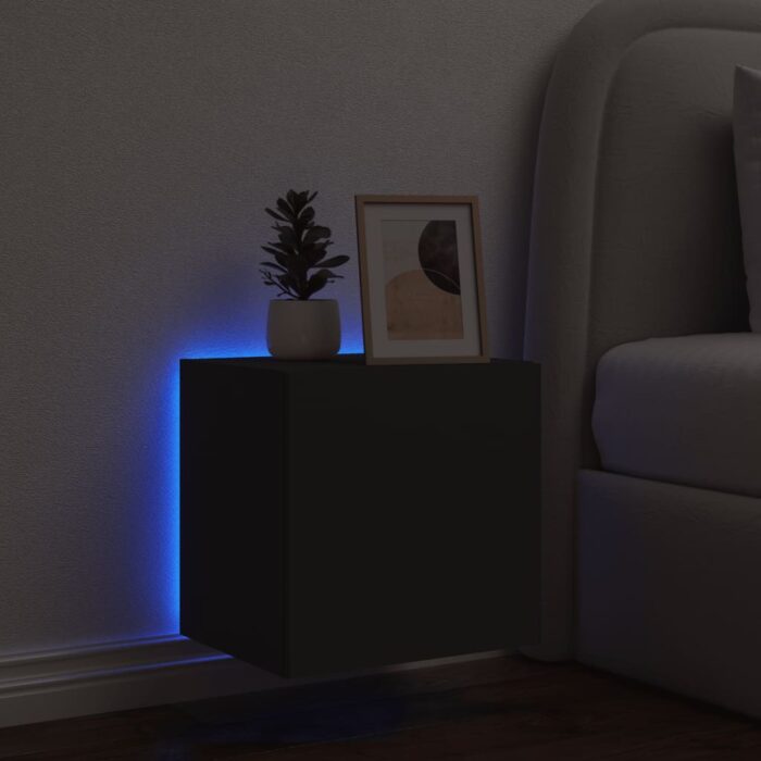 Meuble TV mural avec lumières LED noir 40,5x35x40 cm – Image 2